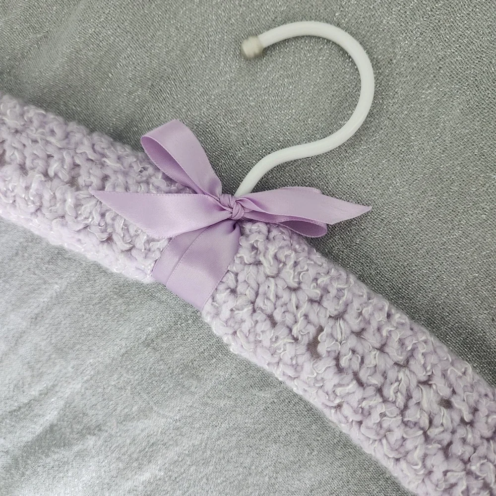 Set of 2 Vintage Style Padded Hangers Lavender Crochet & Pink Satin Lace padded